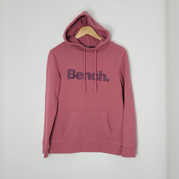 Bench Tops - Bench Pink Long Sleeve Hooded Pullover Sweatshirts Front Pockets Cotton Blend M